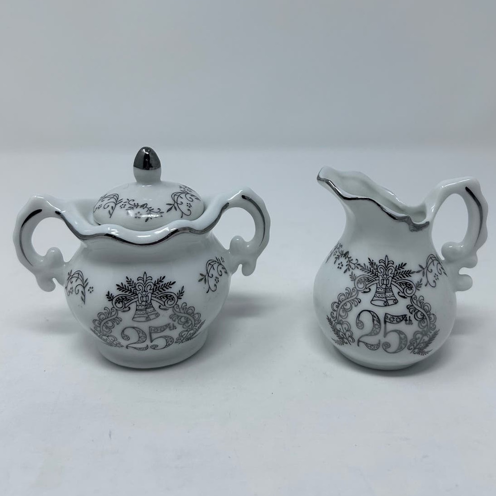 25th Anniversary Silver Bell Creamer and Sugar Bowl with Lid Set